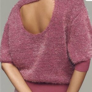Anthropologie Mauve Pink Tinsel Sweater, Cut-out Back, Short Sleeves, Medium